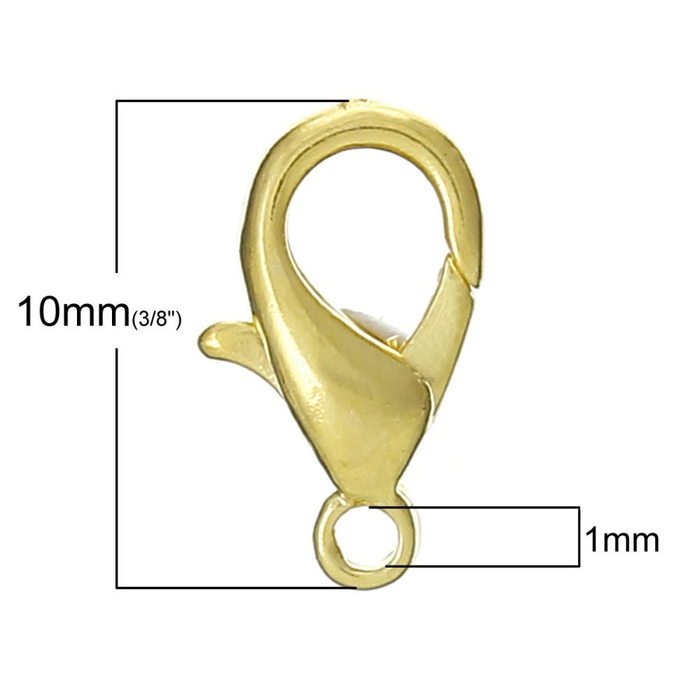 20 mosquetões 10 x 06 mm banhados a ouro