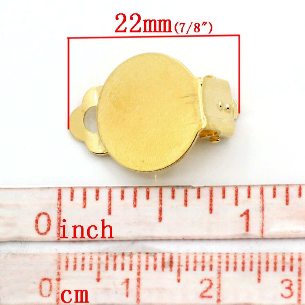 20 suportes para brincos Clips Plateau 15 mm Ouro