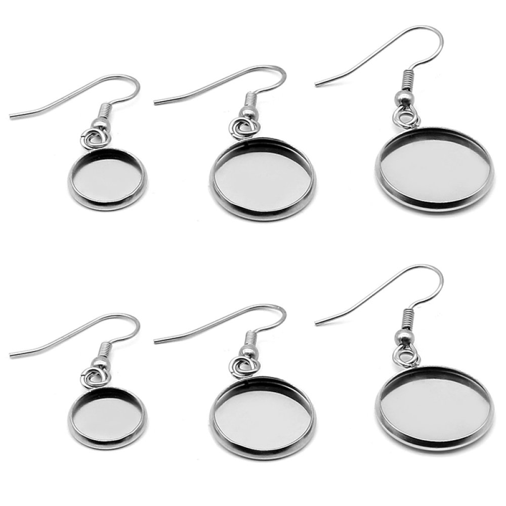 20 suportes para brincos com cabochão redondo 08 mm N°06 Prata envelhecida