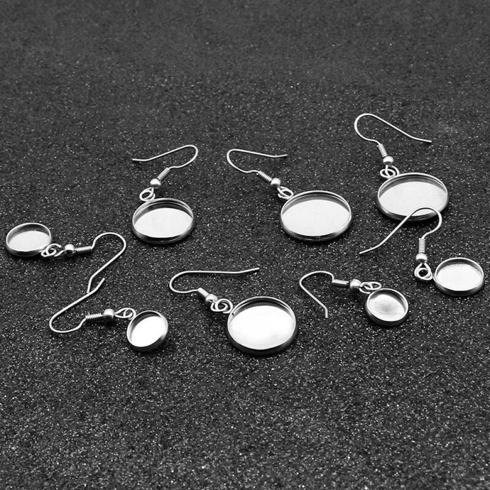 20 suportes para brincos com cabochão redondo 08 mm N°06 Prata envelhecida