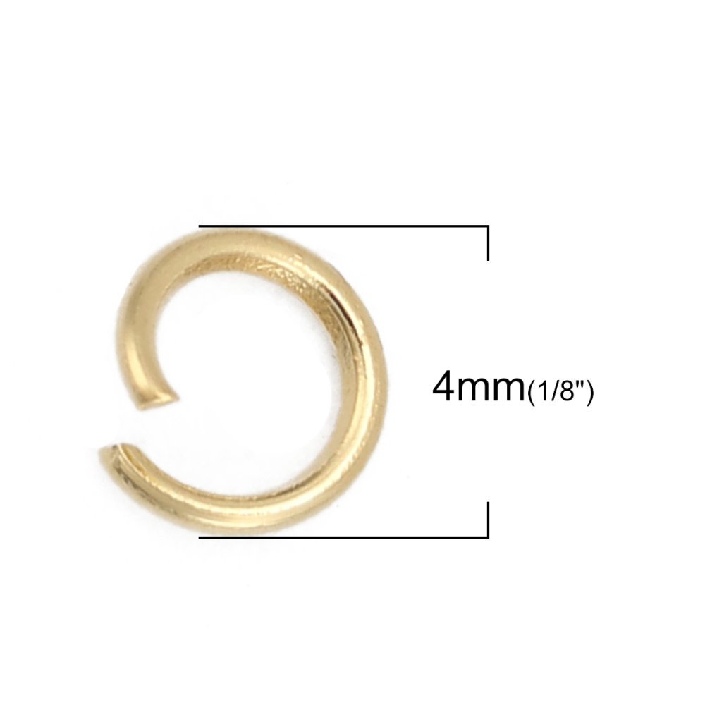 2 Anéis de junção abertos 04 mm Aço inoxidável banhado a ouro