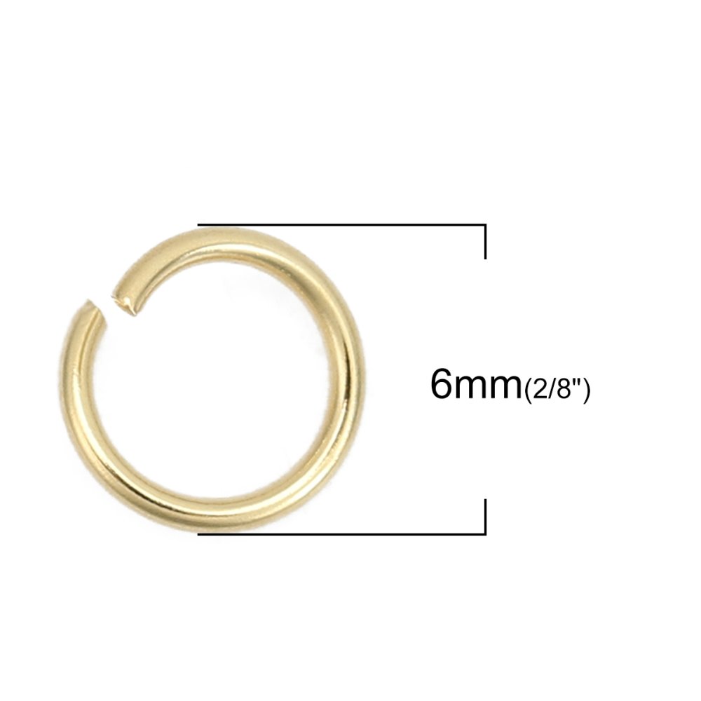2 Anéis de junção abertos 06 mm Aço inoxidável banhado a ouro