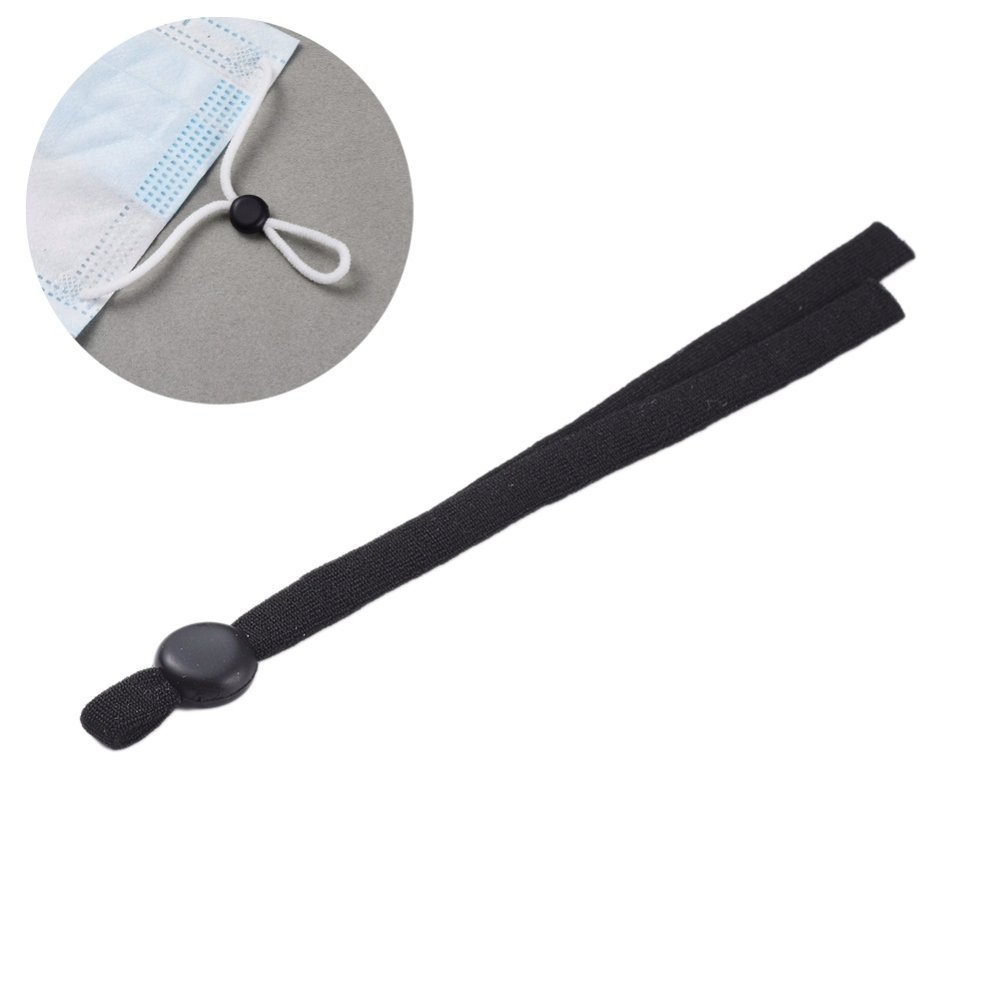 2 bandas de cordão elástico preto com fivela ajustável para fixação da máscara