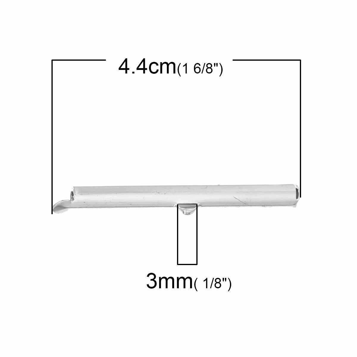 2 fechos de tubo de cobre de 40x6mm, cor prata brilhante-72435 