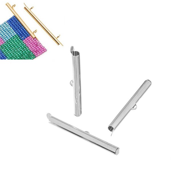 2 fechos de tubo de cobre de 40x6mm, cor prata brilhante-72435 