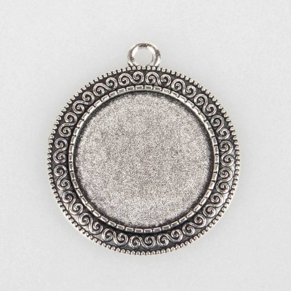 2 suportes de caboch&atilde;o de prata de 25 mm, pingentes de caboch&atilde;o 52AS 