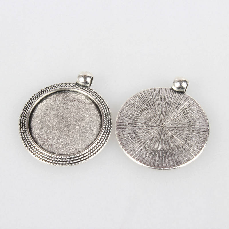 2 suportes de cabochão de prata de 25 mm, pingentes de cabochão 71AS