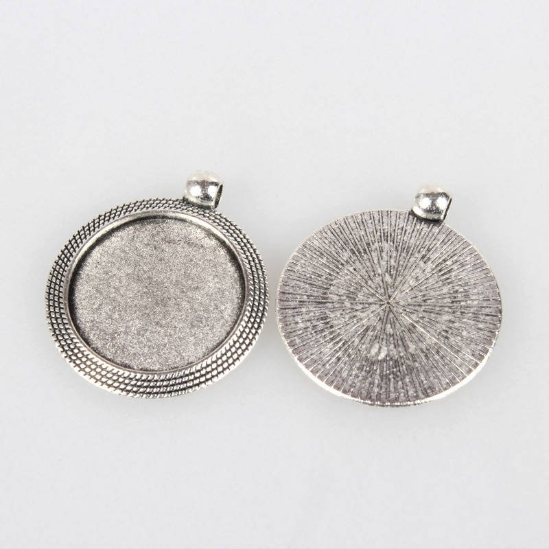 2 suportes de cabochão de prata de 25 mm, pingentes de cabochão 71AS