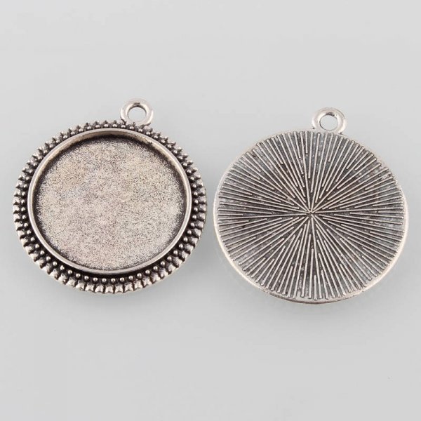 2 suportes de caboch&atilde;o de prata de 20 mm, pingentes de caboch&atilde;o 34AS 