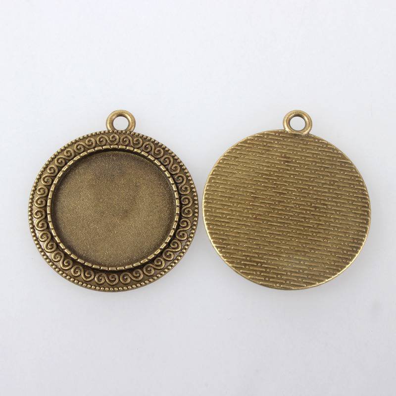 2 suportes de cabochão de bronze de 25 mm, pingentes de cabochão 119AB 