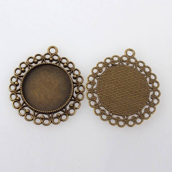 2 suportes de caboch&atilde;o de bronze de 25 mm, pingentes de caboch&atilde;o 118AB 