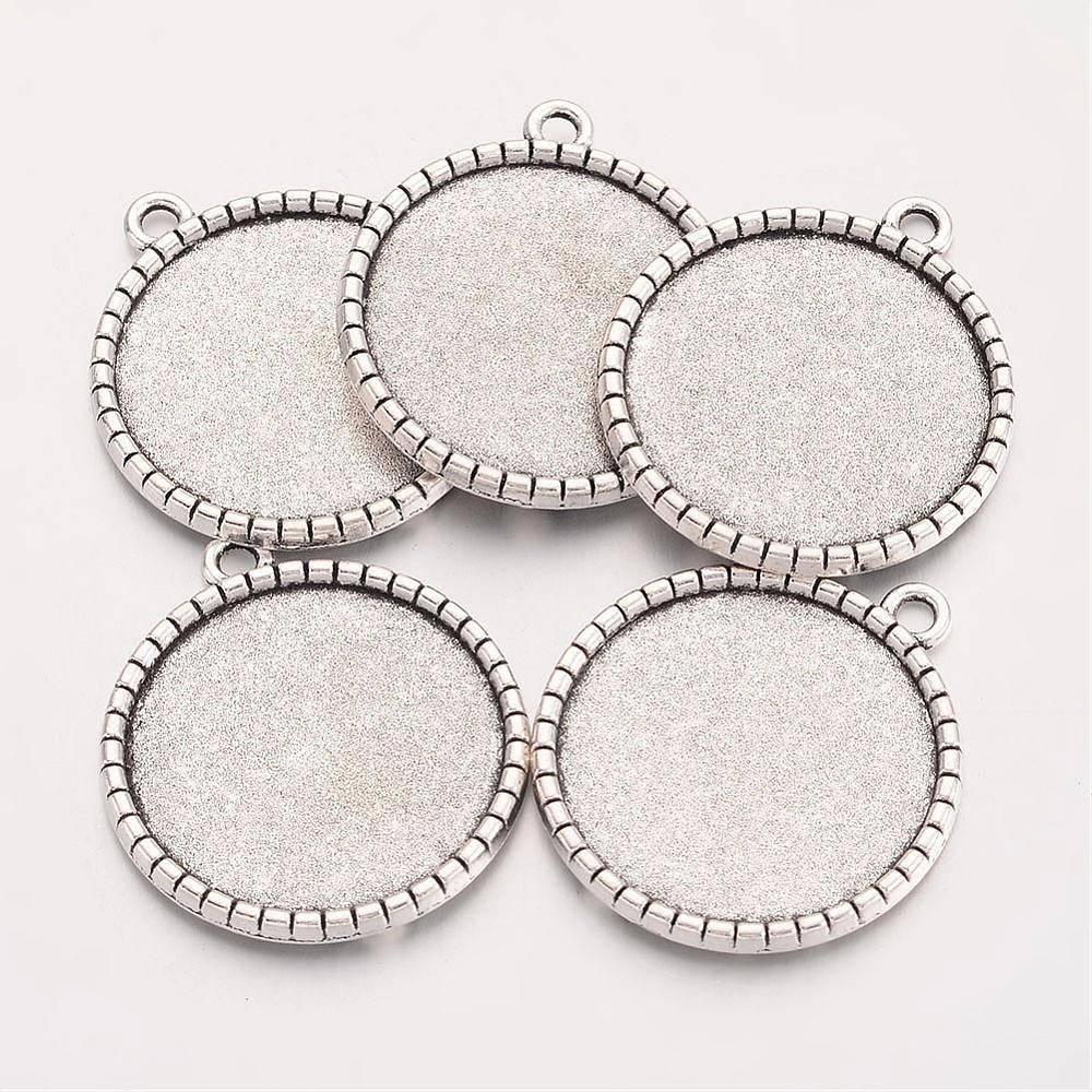2 suportes de cabochão de prata de 25 mm, pingentes de cabochão 19AS-RS 