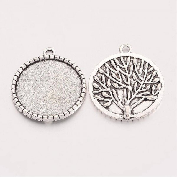 2 suportes de caboch&atilde;o de prata de 25 mm, pingentes de caboch&atilde;o 19AS-RS 