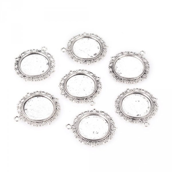 2 suportes de caboch&atilde;o de prata de 20 mm, pingentes de caboch&atilde;o 15290AS