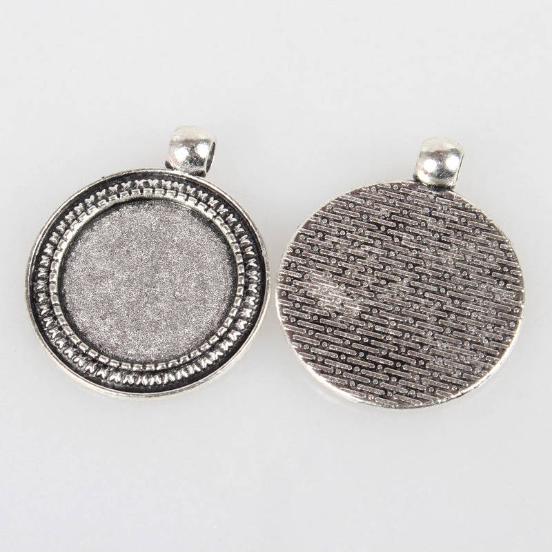 2 suportes de cabochão de prata de 20 mm, pingentes de cabochão 07AS 