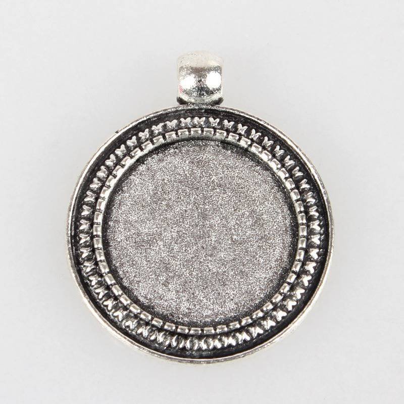 2 suportes de cabochão de prata de 20 mm, pingentes de cabochão 07AS 