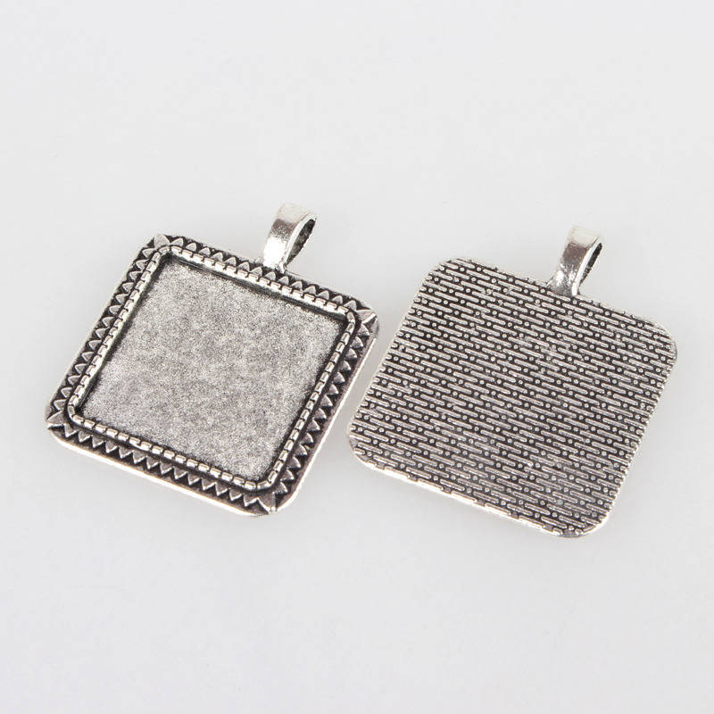 2 suportes de cabochão de prata de 25 mm, pingentes de cabochão 05AS 
