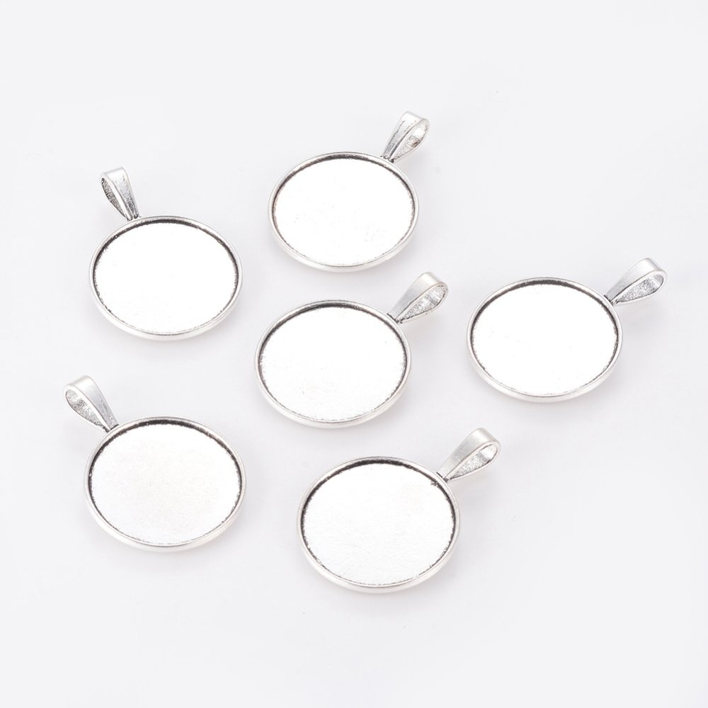 2 suportes de cabochão de prata de 25 mm, pingentes de cabochão 2419