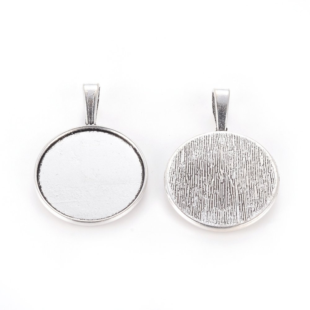 2 suportes de cabochão de prata de 25 mm, pingentes de cabochão 2419