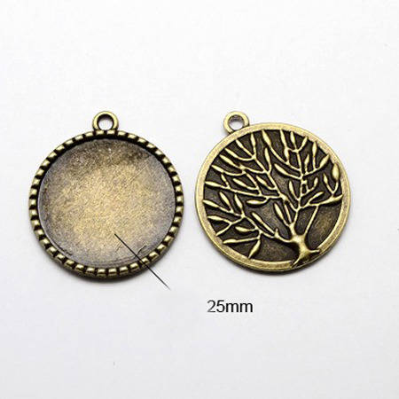 2 suportes de cabochão de bronze de 25 mm, pingentes de cabochão 06AB 