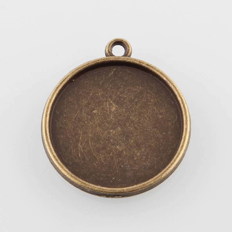 2 suportes de cabochão de bronze de 25 mm, pingentes de cabochão 43AB