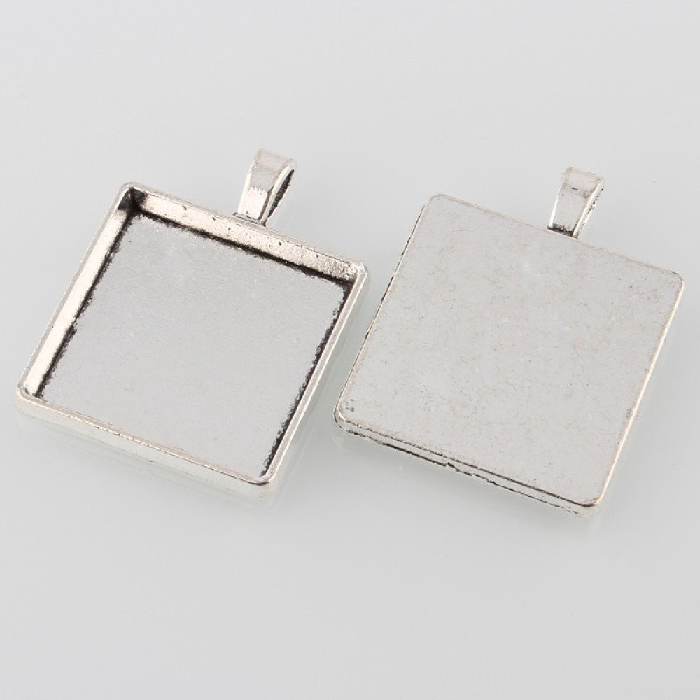 2 suportes de cabochão de prata de 25 mm, pingentes de cabochão 43AS