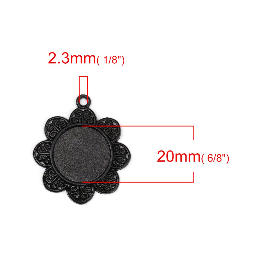 2 x 20mm Suportes de cabochão preto, pingentes de cabochão 8500