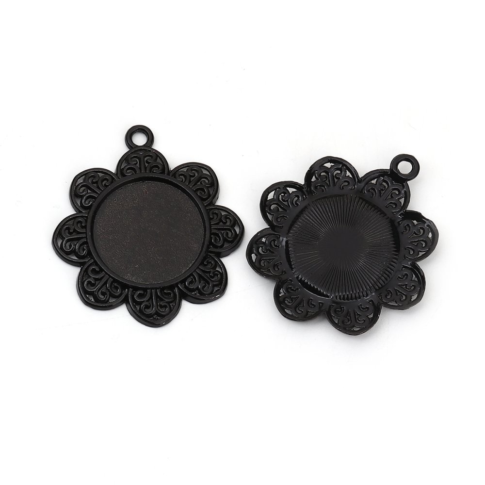 2 x 20mm Suportes de cabochão preto, pingentes de cabochão 8500