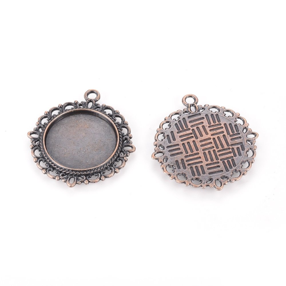 2 suportes de cabochão vermelho cobre de 20 mm, pingentes de cabochão 15290AS