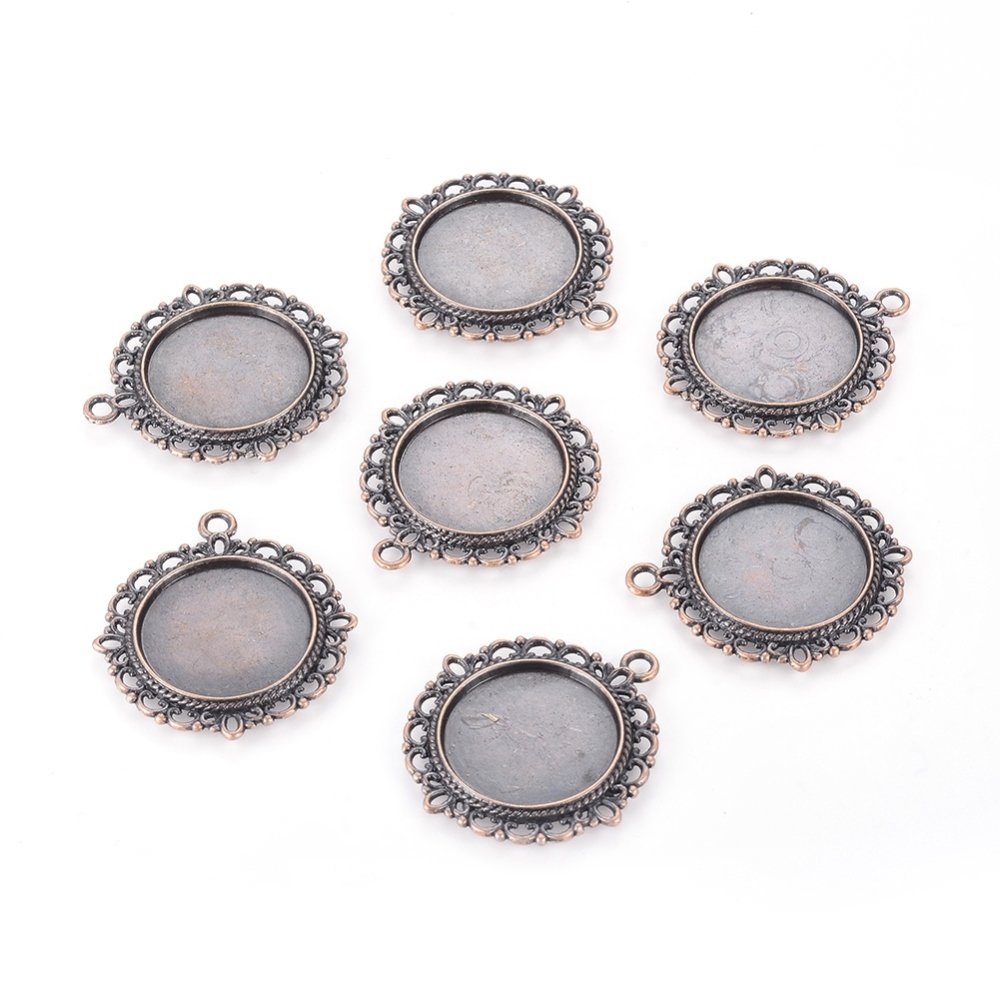 2 suportes de cabochão vermelho cobre de 20 mm, pingentes de cabochão 15290AS