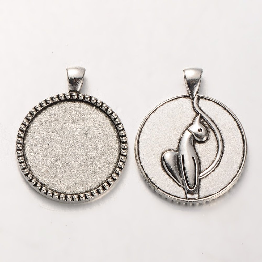 2 suportes de cabochão de prata de 30 mm, pingentes de cabochão 34AS