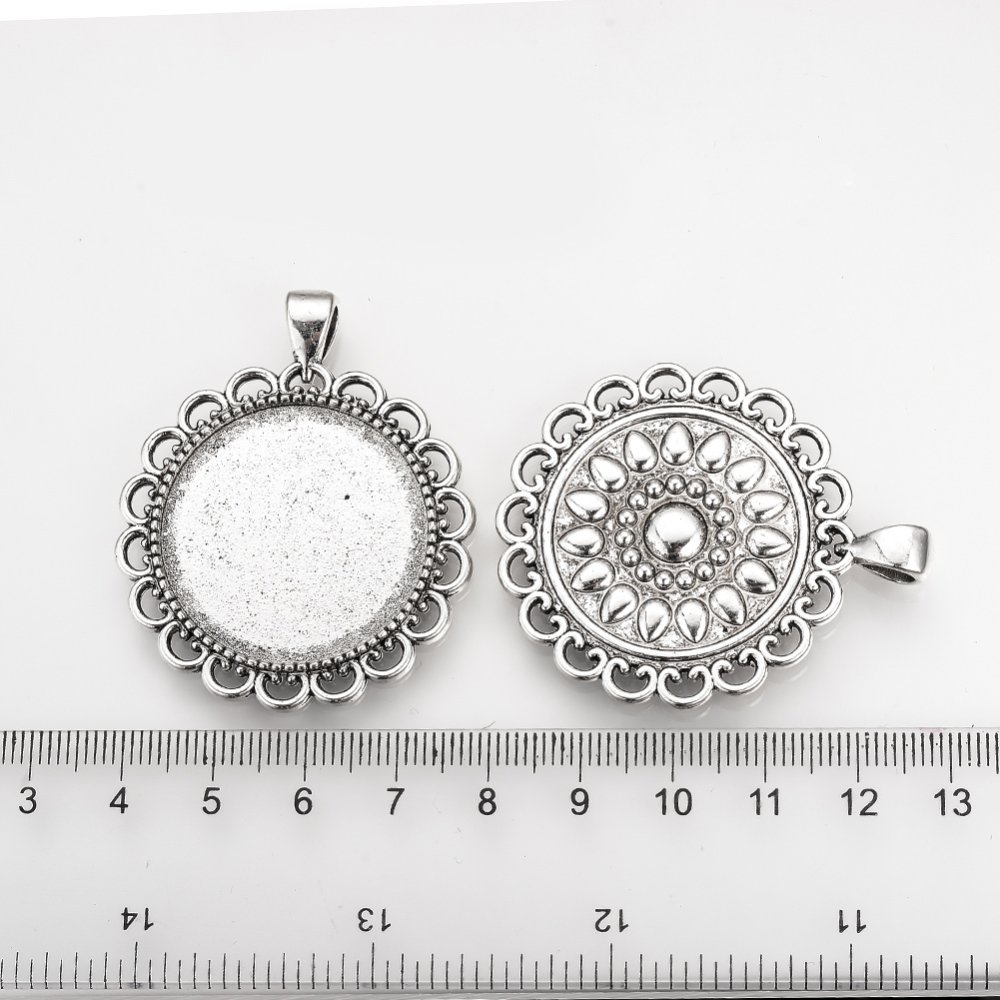 2 suportes de cabochão de prata de 30 mm, pingentes de cabochão 57AS