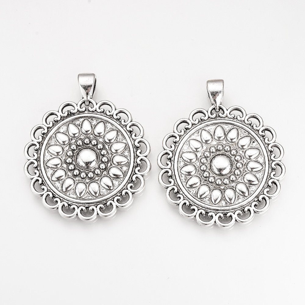 2 suportes de cabochão de prata de 30 mm, pingentes de cabochão 57AS