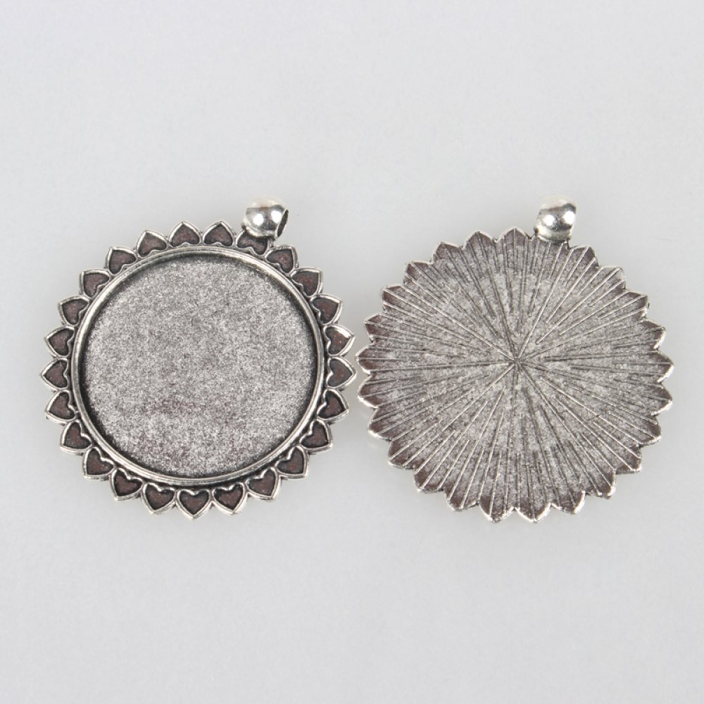 2 suportes de cabochão de prata de 30 mm, pingentes de cabochão 62AS