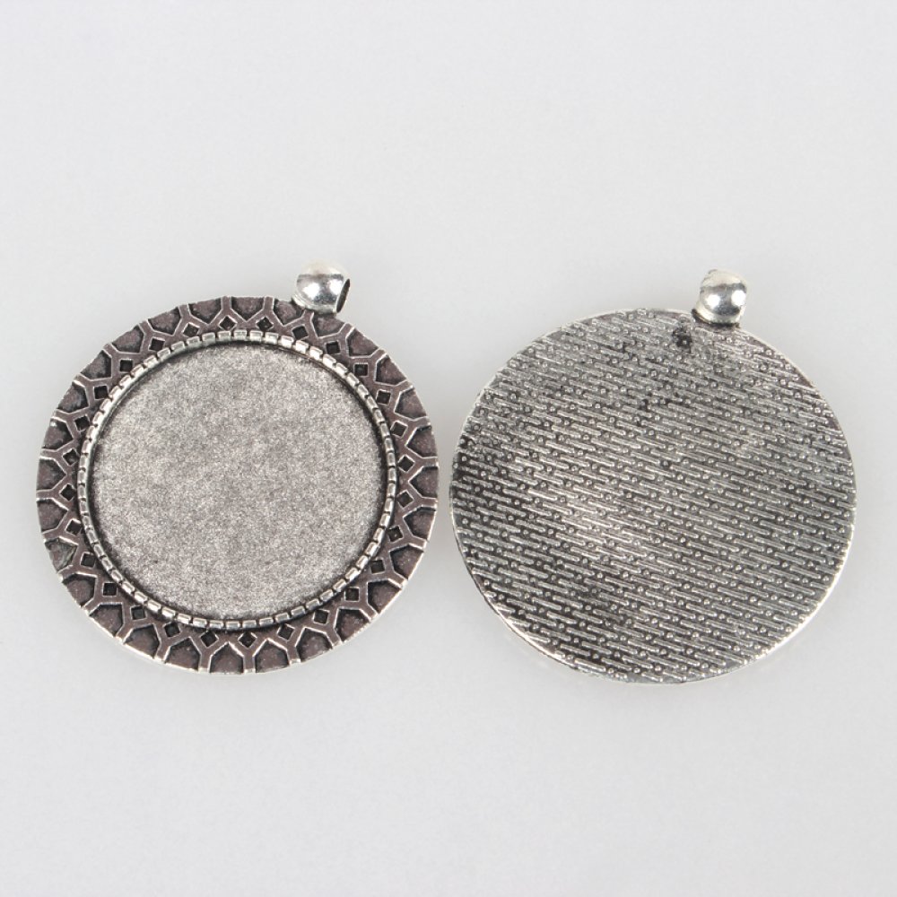 2 suportes de cabochão de prata de 30 mm, pingentes de cabochão 51AS