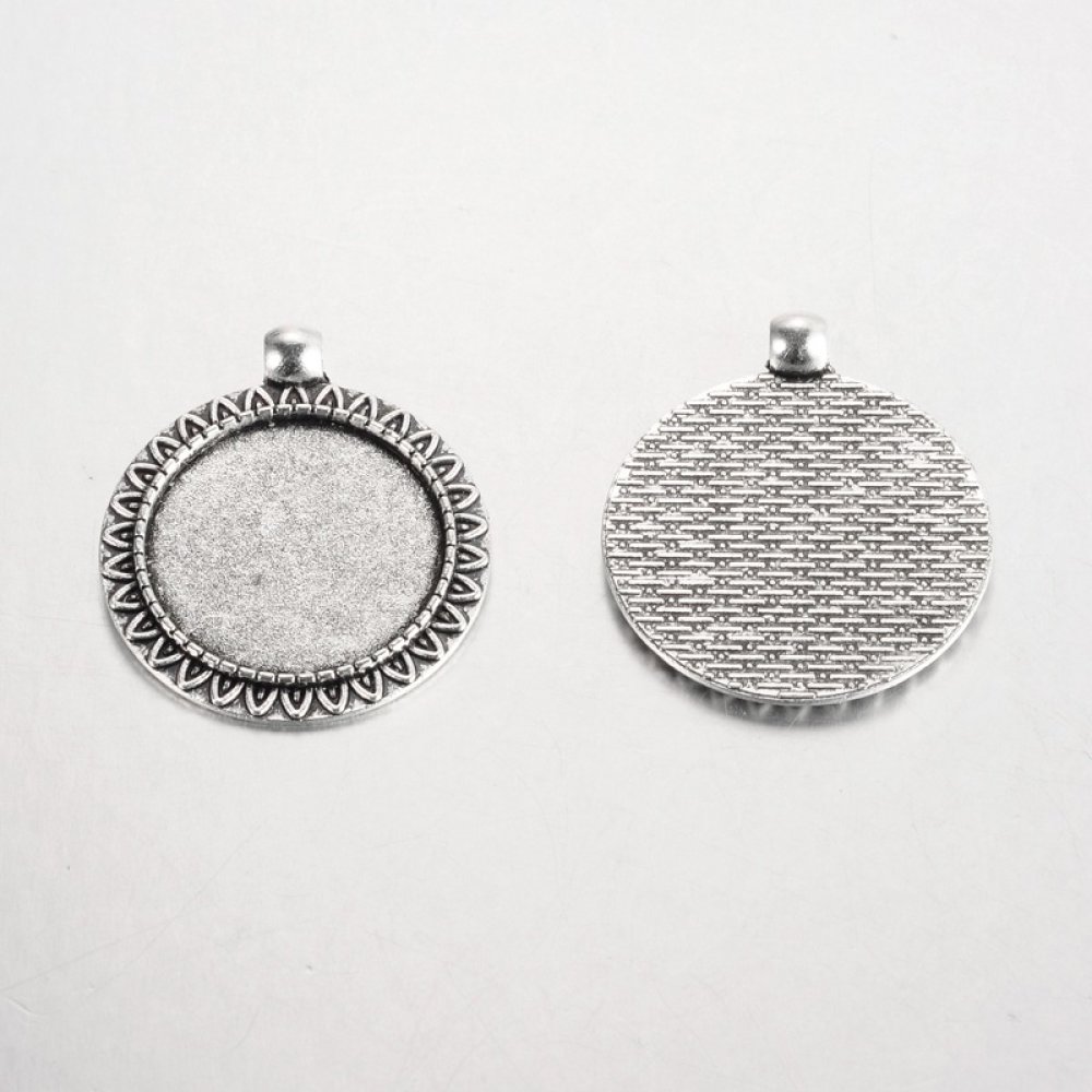 2 suportes de cabochão de prata de 25 mm, pingentes de cabochão 17AS