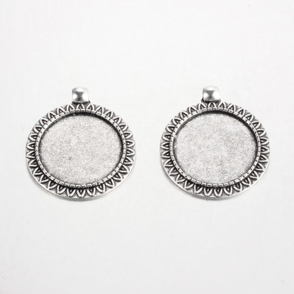 2 suportes de cabochão de prata de 25 mm, pingentes de cabochão 17AS