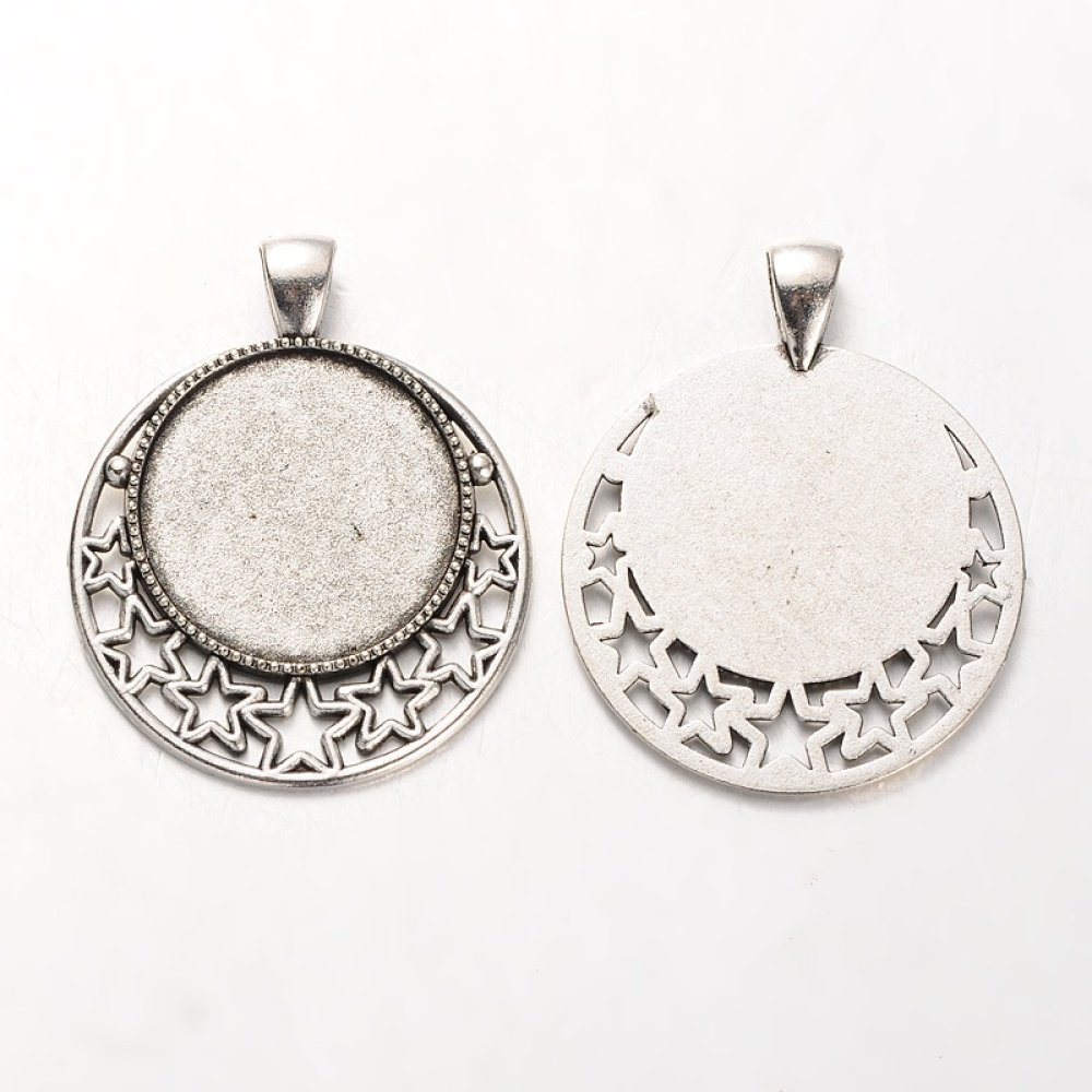 2 suportes de cabochão de prata de 25 mm, pingentes de cabochão 30AS
