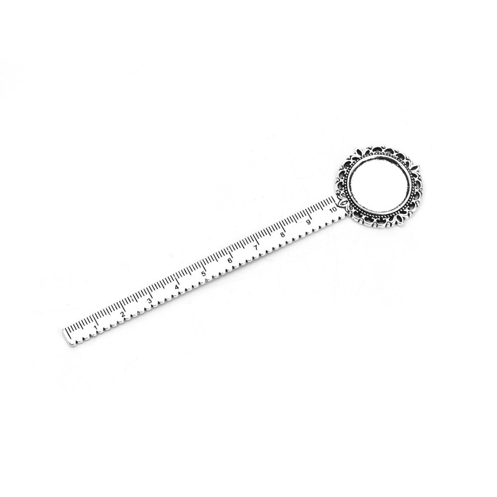 3 marcadores de livros régua cabochão 20 mm N°01 Prata envelhecida