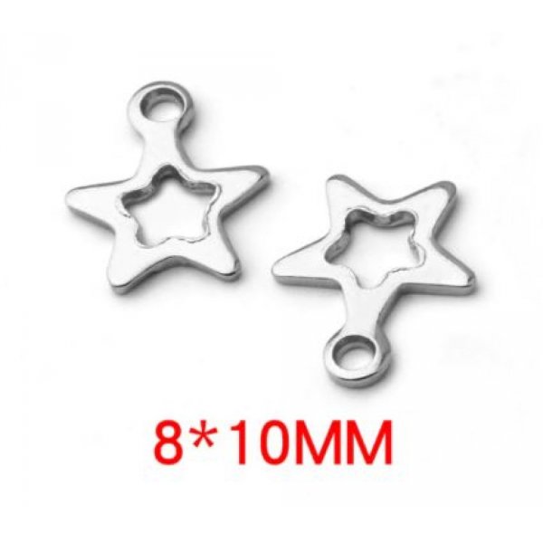 5 Breloques en Acier Inoxydable &eacute;toile perc&eacute; argent 10 x 8mm