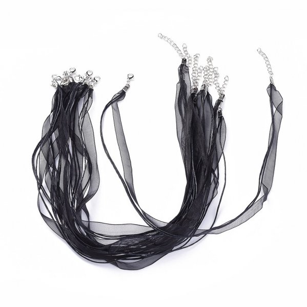 5 Colares de fita de organza e cord&atilde;o encerado preto
