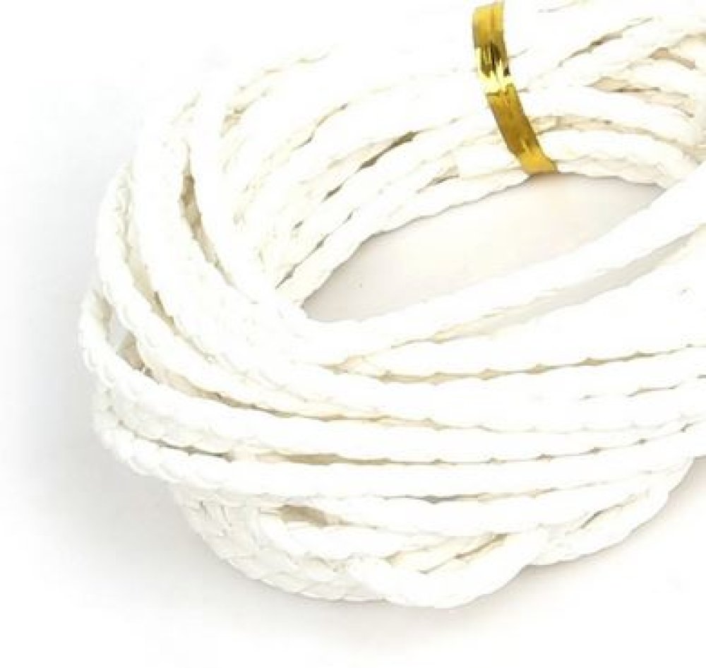 5 metros Cordão de couro sintético entrançado branco de 3 mm