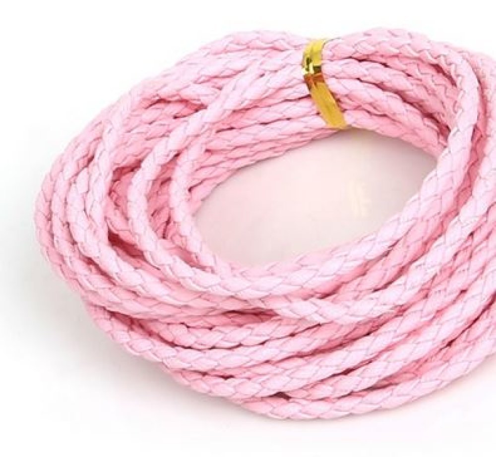 5 metros Cordão de couro sintético entrançado redondo Rosa 3 mm
