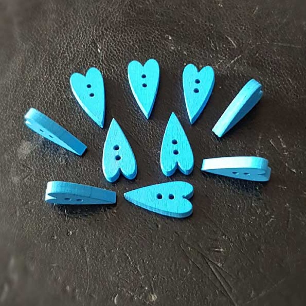 Botão coração de madeira azul N°02-01