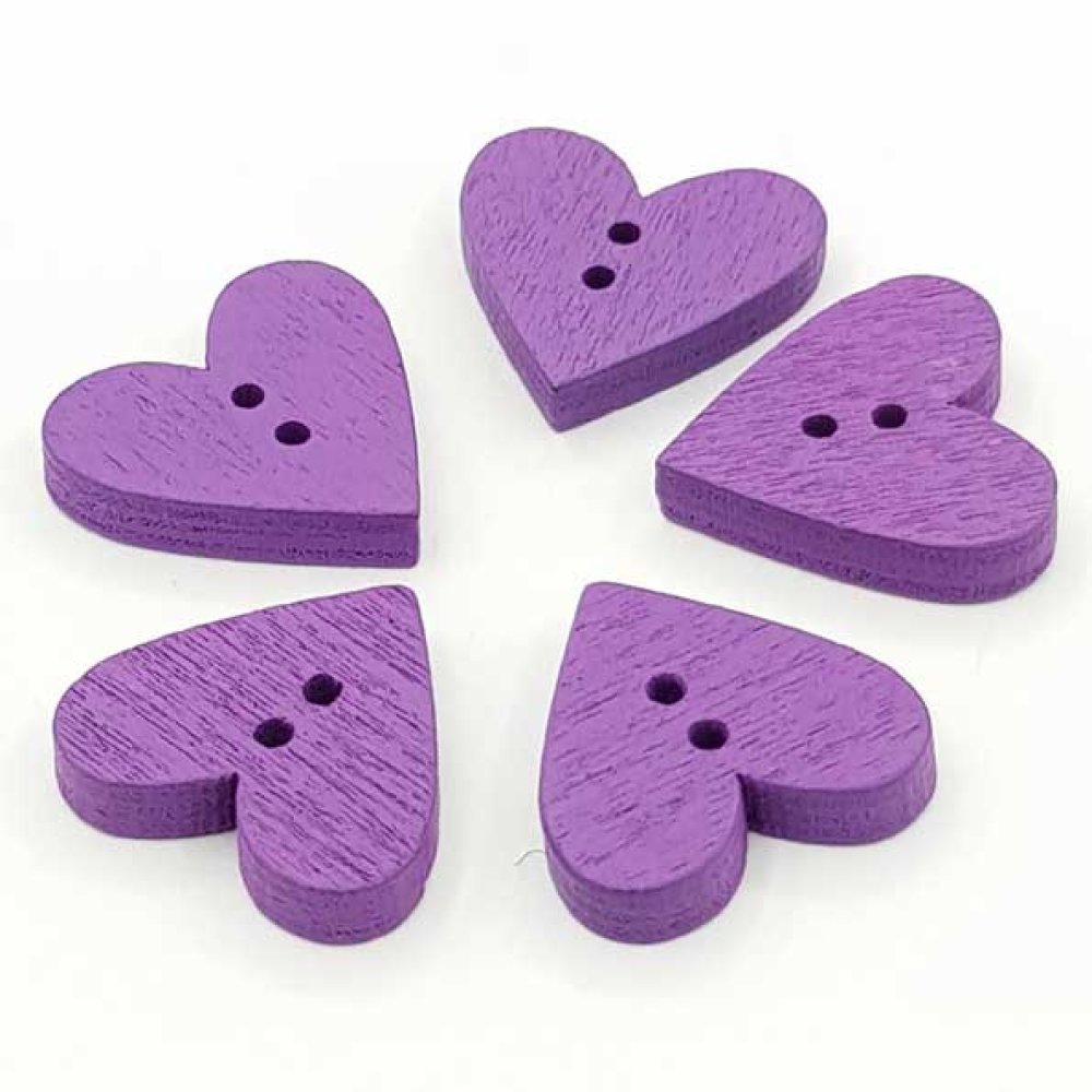 Botão coração de madeira roxo N°01-03