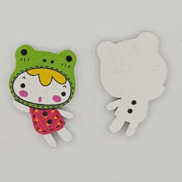 Bot&atilde;o de madeira menina vermelha N&deg;01-02