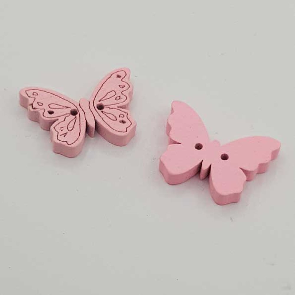 Botão borboleta de madeira cor-de-rosa N°01-05
