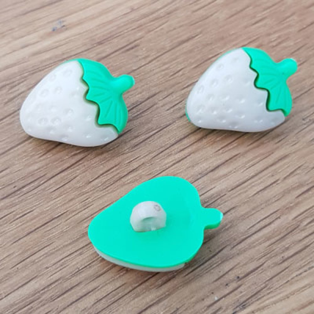 Botões de fantasia, crianças, bebés Padrão morango N°06 verde e bege