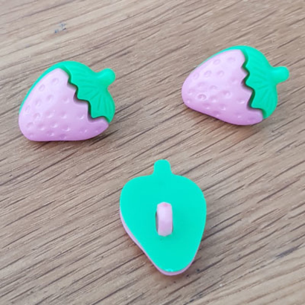 Botões de fantasia, crianças, bebés Padrão morango N°08 verde e rosa