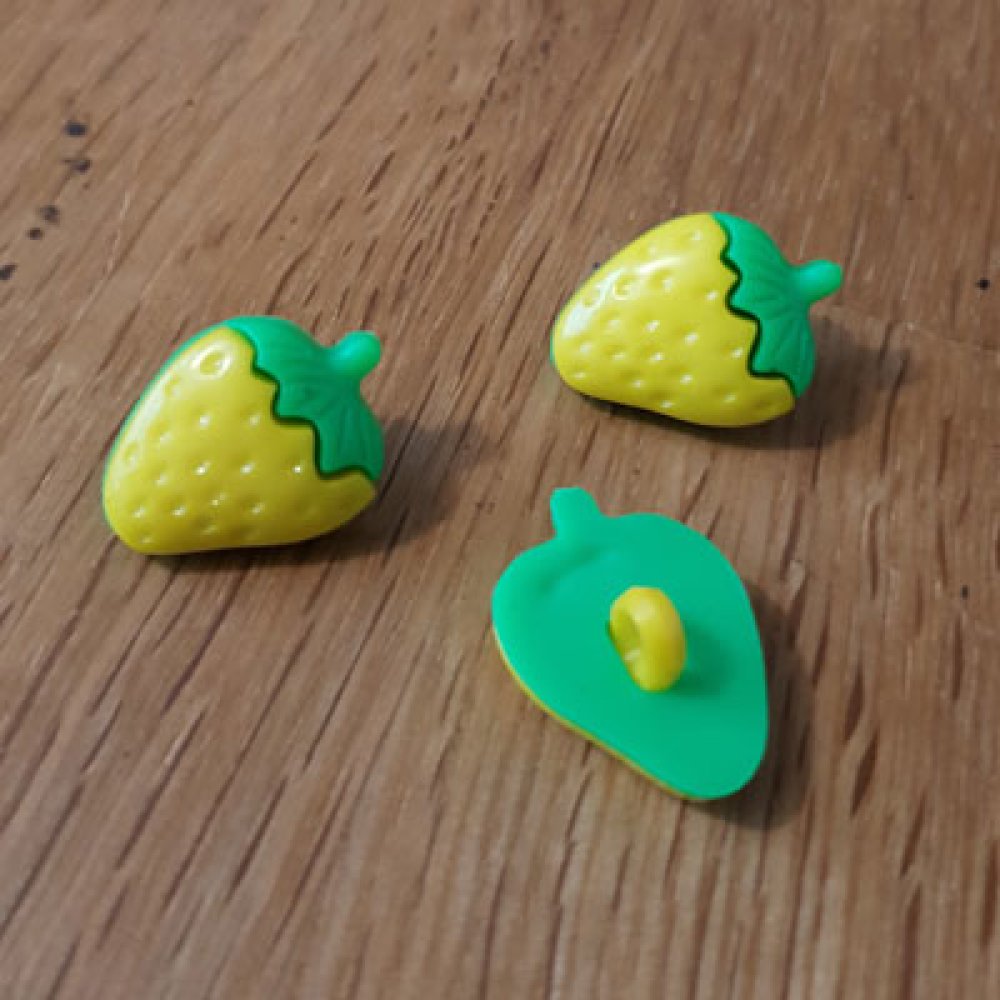 Botões de fantasia, crianças, bebés Padrão morango N°13 verde e amarelo